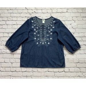 Gunit Fashions New York Embroidered Floral Paisley Denim Shirt 100% Cotton